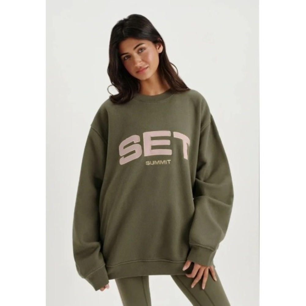 SET Active Midweight Sweats Summit Crewneck Sweatshirt Olive Green Purple XL XXL